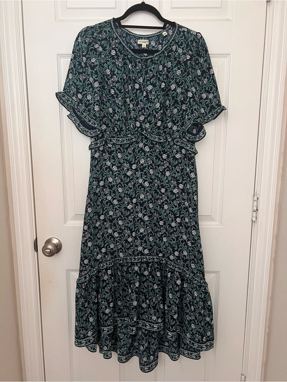 Max Studio Dark Green Floral Midi Dress with Pale Pink Accents